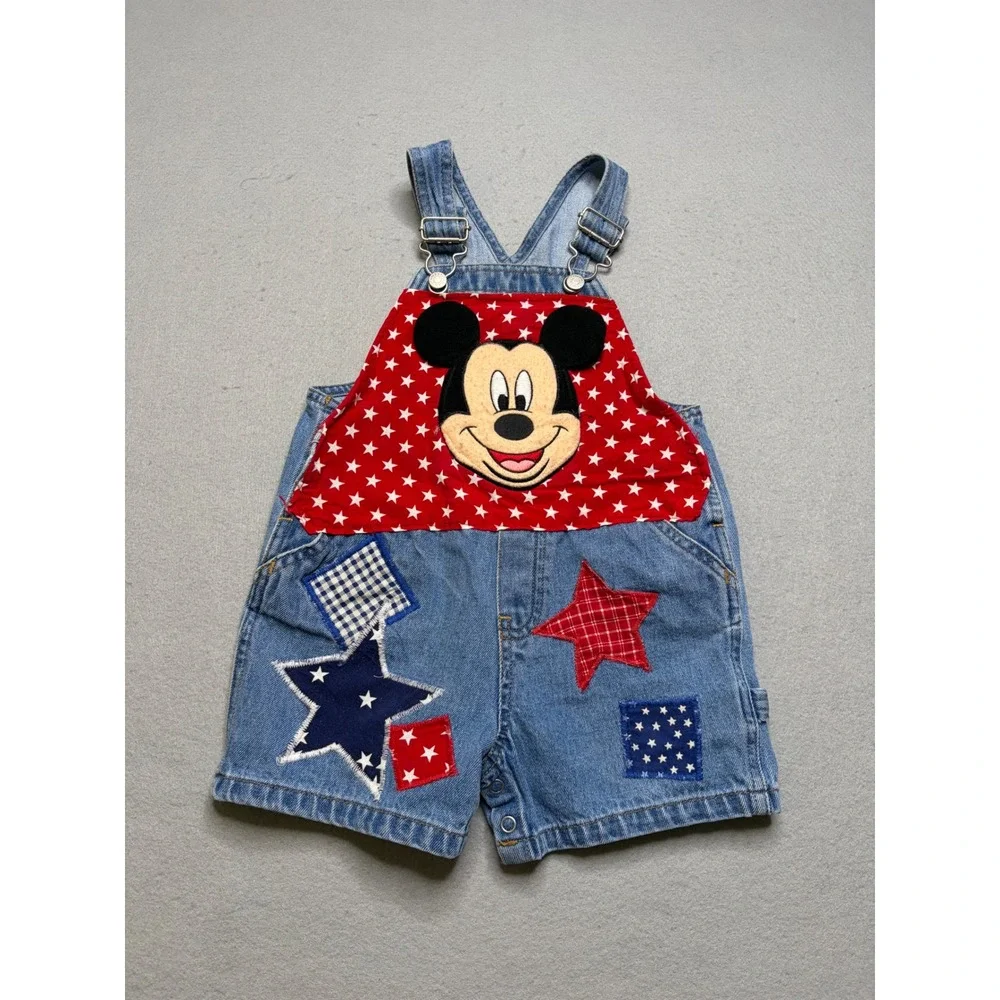 Old Navy Overalls Toddler 2T Blue Mickey Mouse 4th of July Summer Shortalls